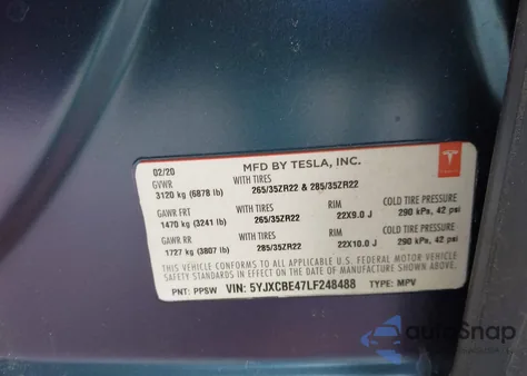 2020 Tesla Model X Performance Dual Motor All-Wheel Drive from USA, damaged, VIN 5YJXCBE47LF248488